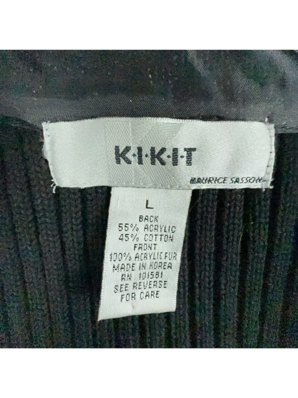 Kikit Maurice Sasson Faux Fur Vest Size Large Black Full Zip Ribbed Knit Back - Picture 8 of 12